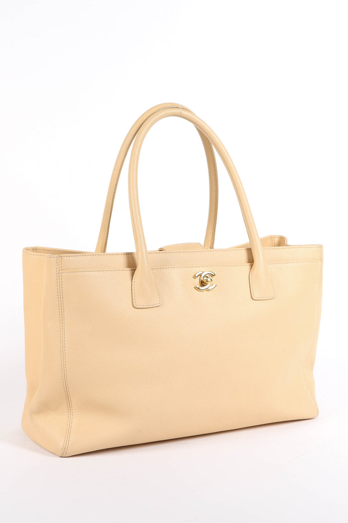 2010s Chanel Beige Grained Leather Cerf Executive Shopper Tote Bag