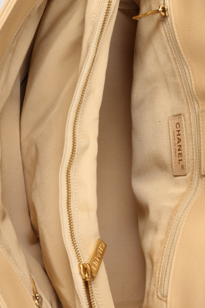 2010s Chanel Beige Grained Leather Cerf Executive Shopper Tote Bag