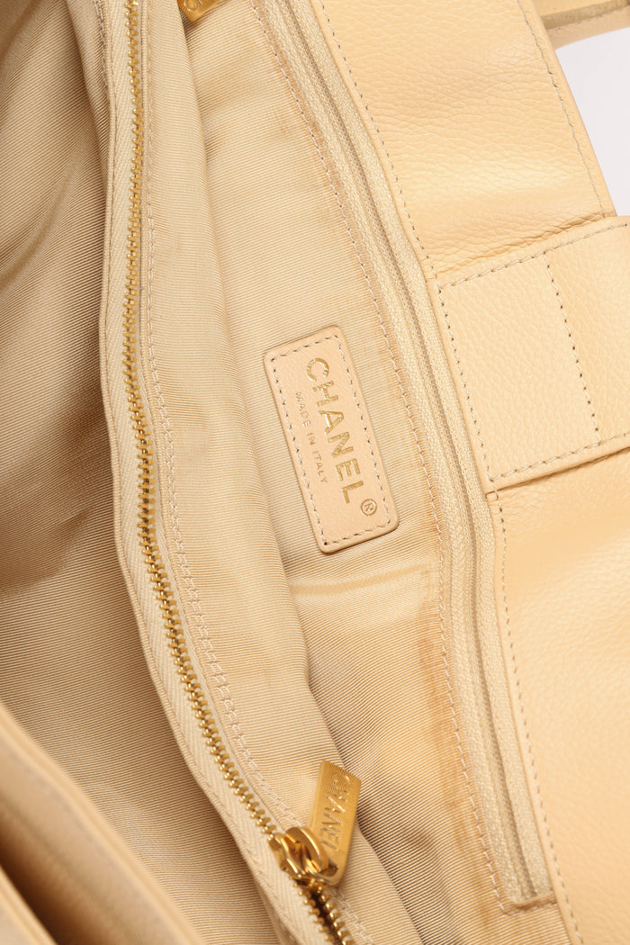 2010s Chanel Beige Grained Leather Cerf Executive Shopper Tote Bag