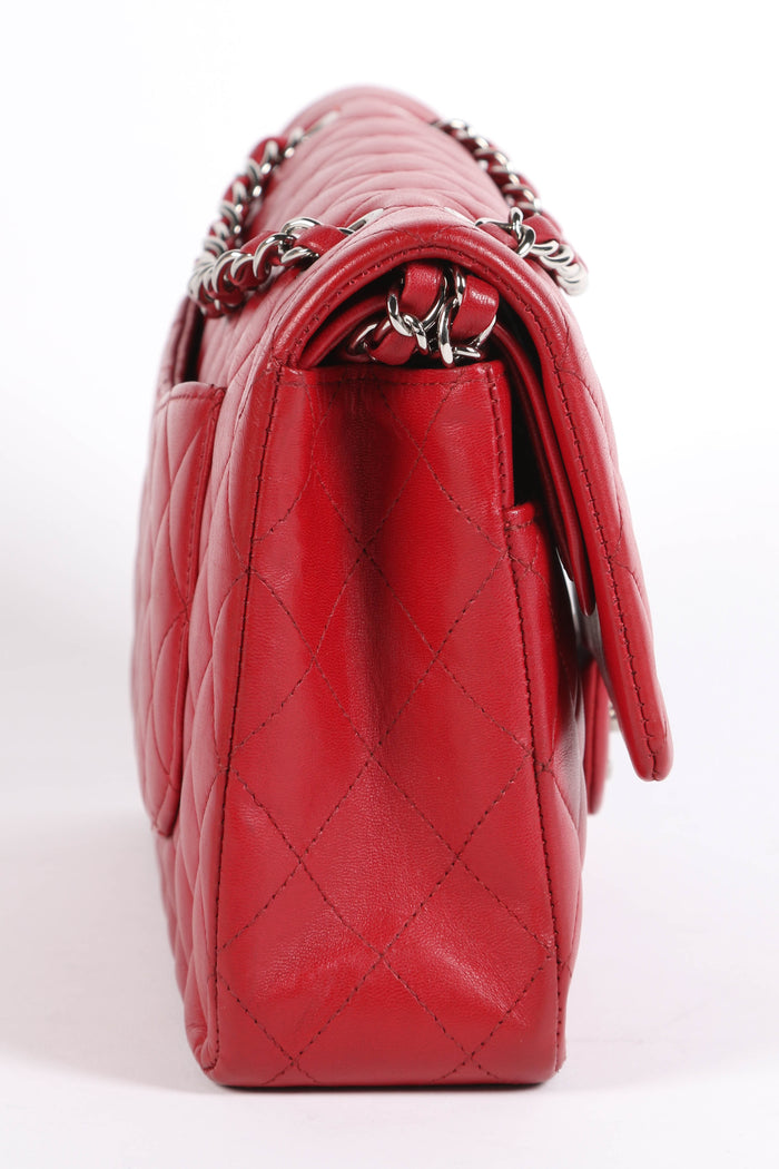 2010s Chanel Red Lambskin Leather Medium Classic Double Flap Bag