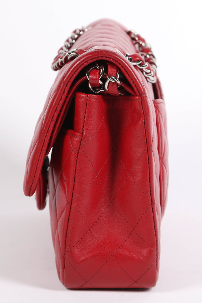 2010s Chanel Red Lambskin Leather Medium Classic Double Flap Bag