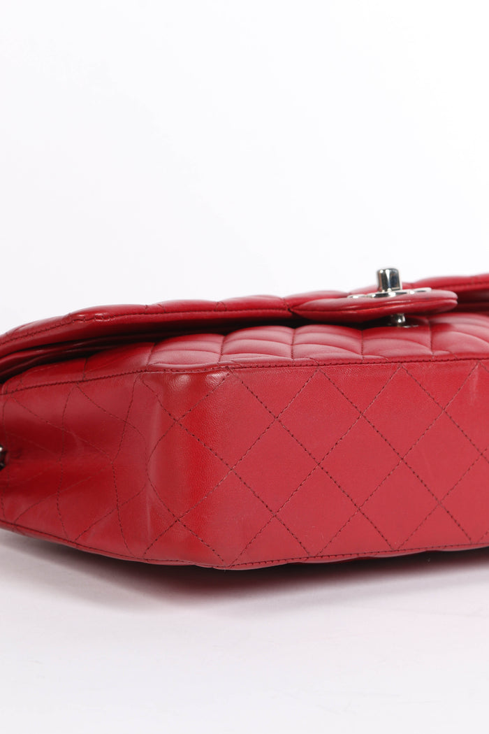 2010s Chanel Red Lambskin Leather Medium Classic Double Flap Bag