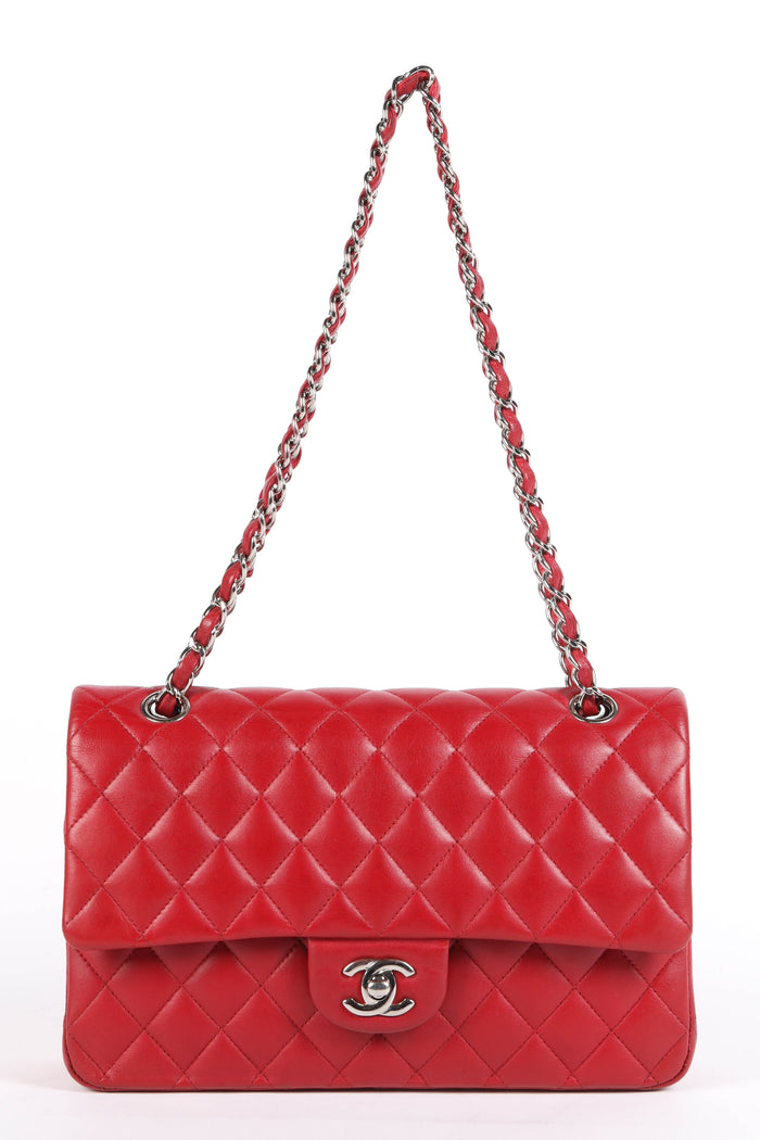 2010s Chanel Red Lambskin Leather Medium Classic Double Flap Bag