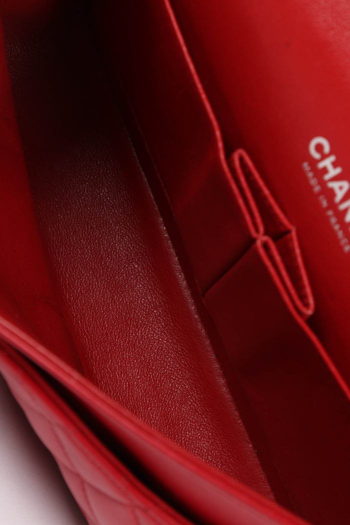 2010s Chanel Red Lambskin Leather Medium Classic Double Flap Bag