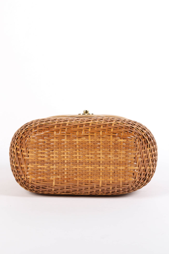 RARE 90s Chanel Beige Leather Basket Shoulder Bag