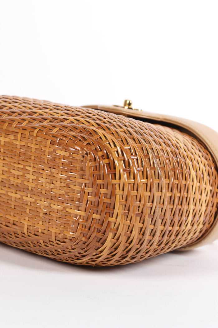 RARE 90s Chanel Beige Leather Basket Shoulder Bag
