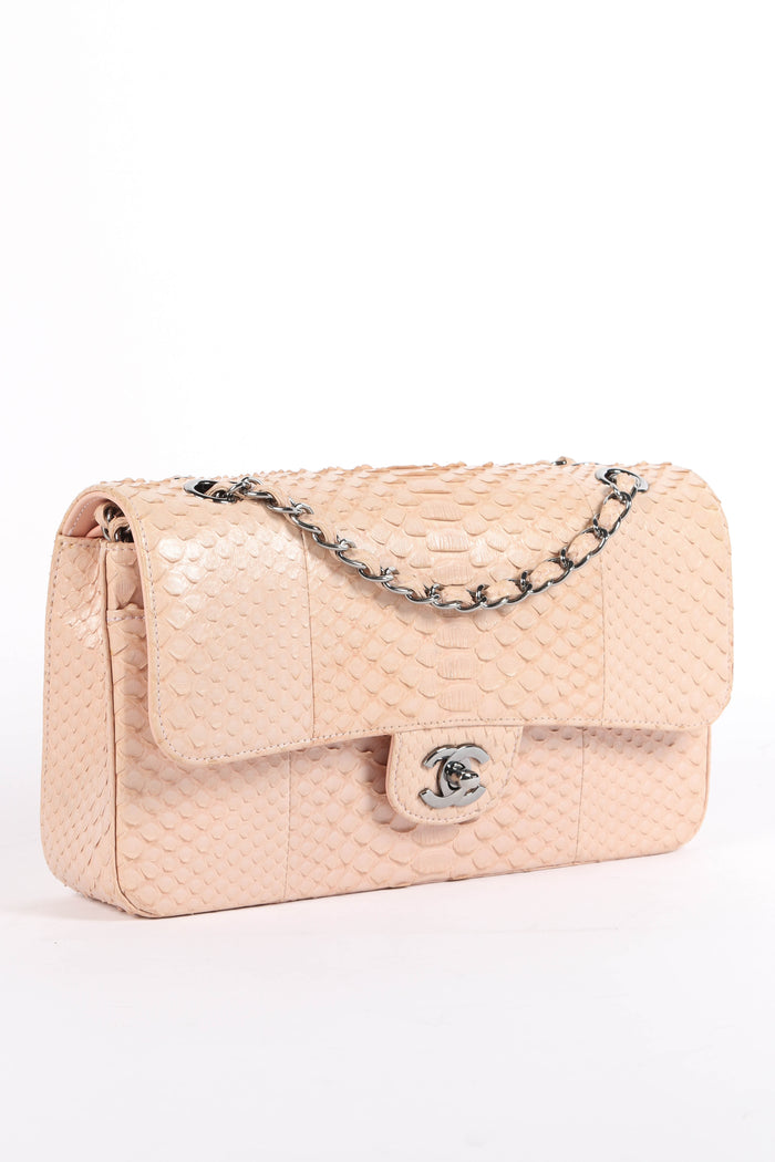 SUPER RARE 2016 Chanel Pale Pink Python Leather Medium Double Flap Bag