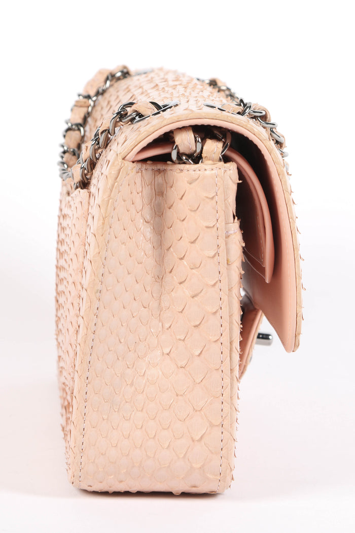 SUPER RARE 2016 Chanel Pale Pink Python Leather Medium Double Flap Bag