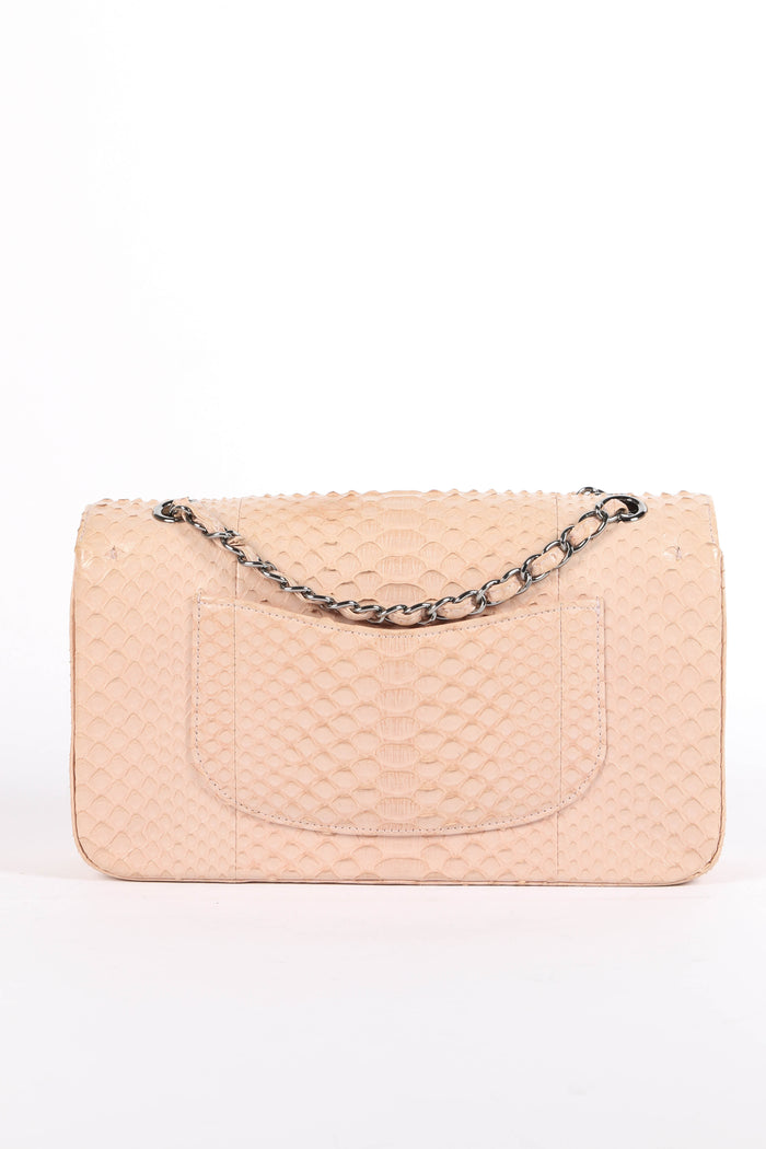 SUPER RARE 2016 Chanel Pale Pink Python Leather Medium Double Flap Bag