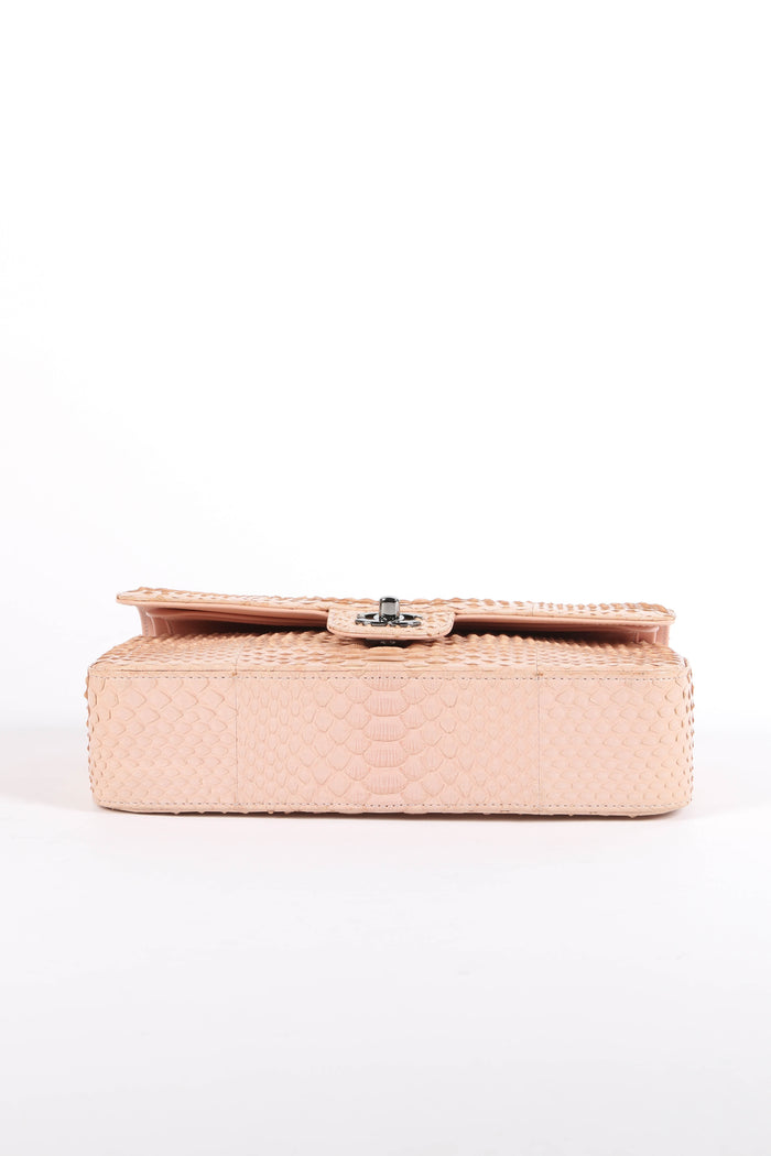 SUPER RARE 2016 Chanel Pale Pink Python Leather Medium Double Flap Bag