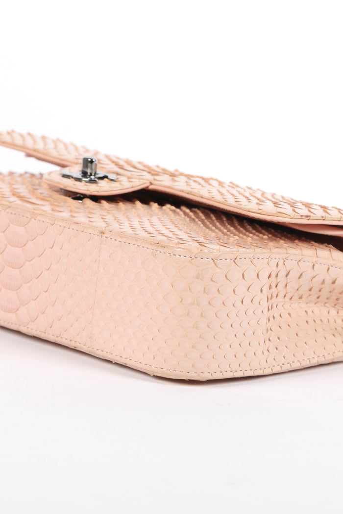 SUPER RARE 2016 Chanel Pale Pink Python Leather Medium Double Flap Bag