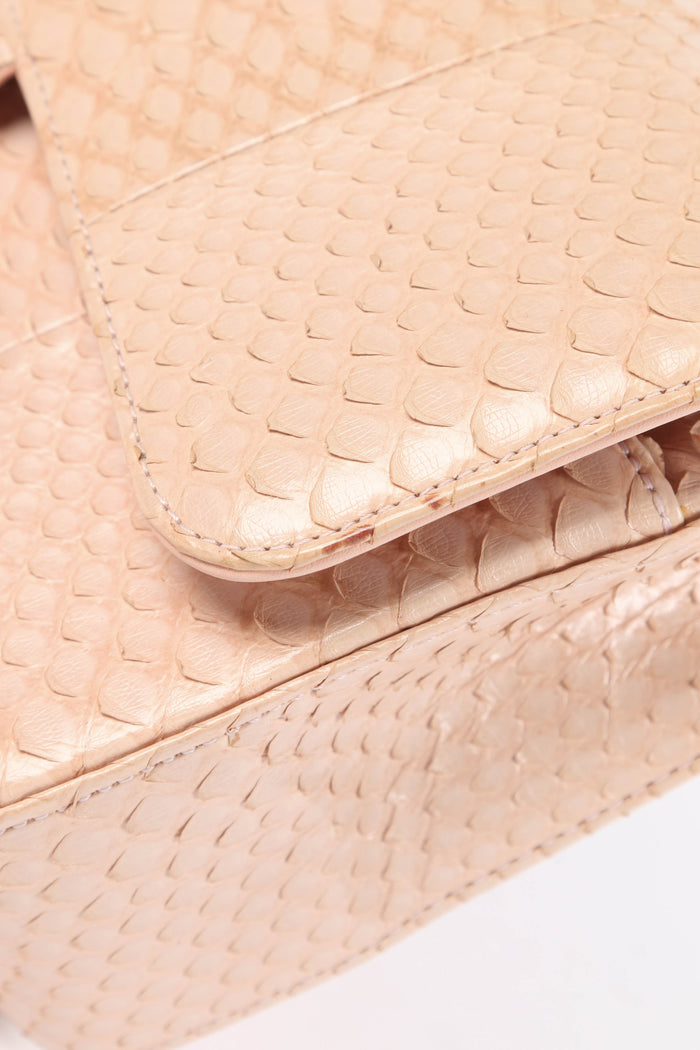 SUPER RARE 2016 Chanel Pale Pink Python Leather Medium Double Flap Bag