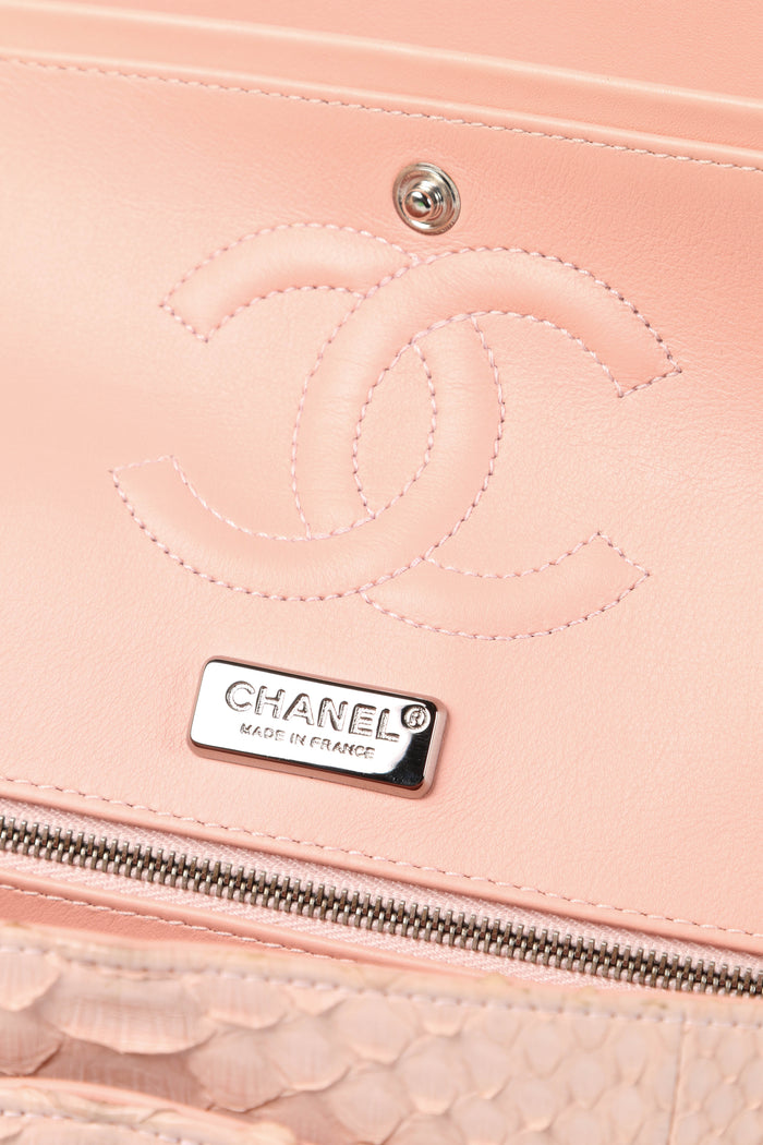 SUPER RARE 2016 Chanel Pale Pink Python Leather Medium Double Flap Bag
