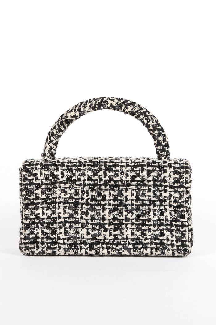 SUPER RARE 90s Chanel Sequin Tweed Top Handle Bag