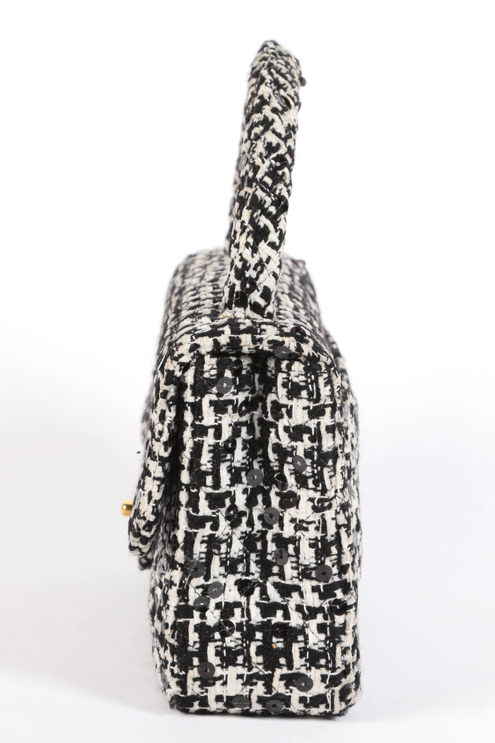 SUPER RARE 90s Chanel Sequin Tweed Top Handle Bag