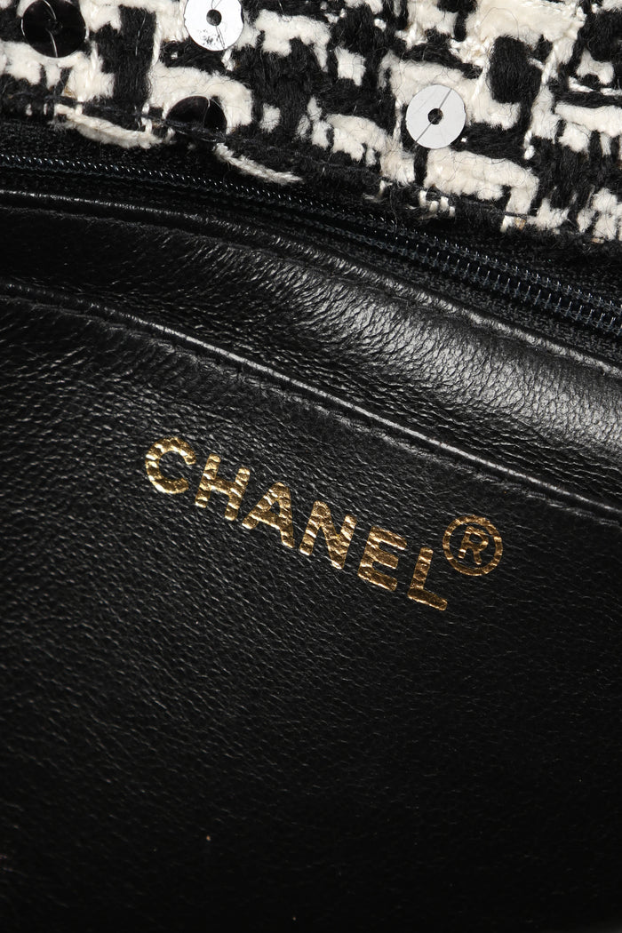 SUPER RARE 90s Chanel Sequin Tweed Top Handle Bag