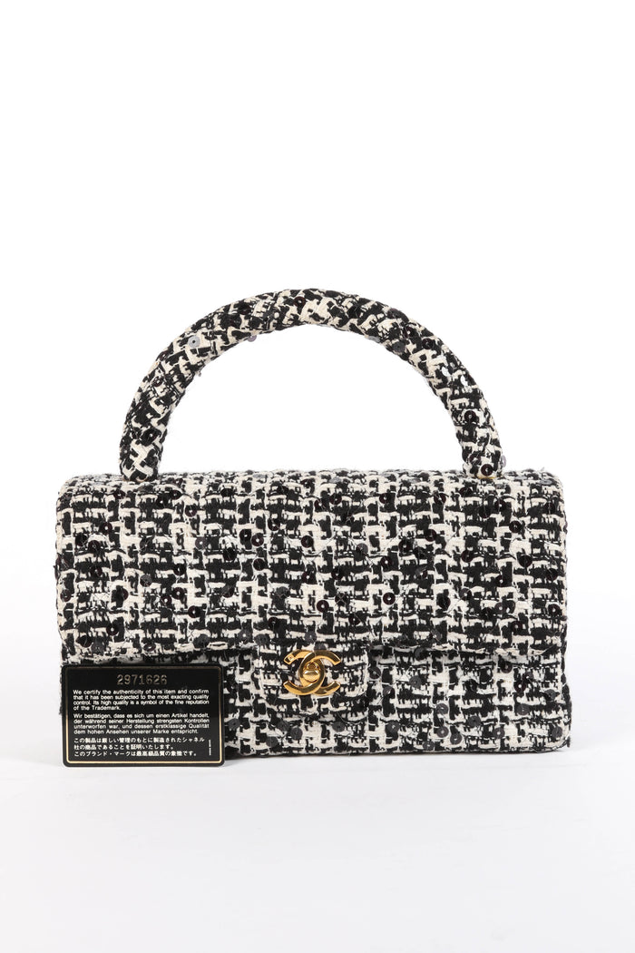 SUPER RARE 90s Chanel Sequin Tweed Top Handle Bag
