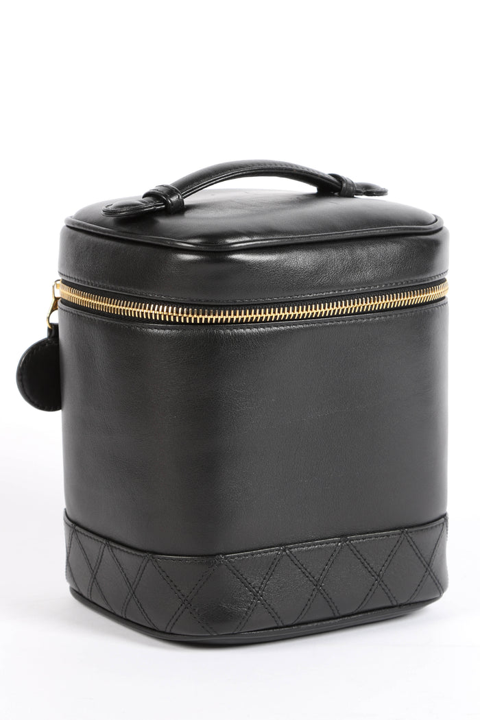 90s Chanel Black Lambskin Leather Vanity Case