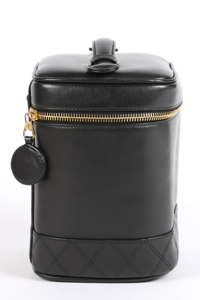 90s Chanel Black Lambskin Leather Vanity Case
