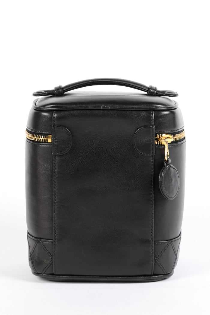 90s Chanel Black Lambskin Leather Vanity Case