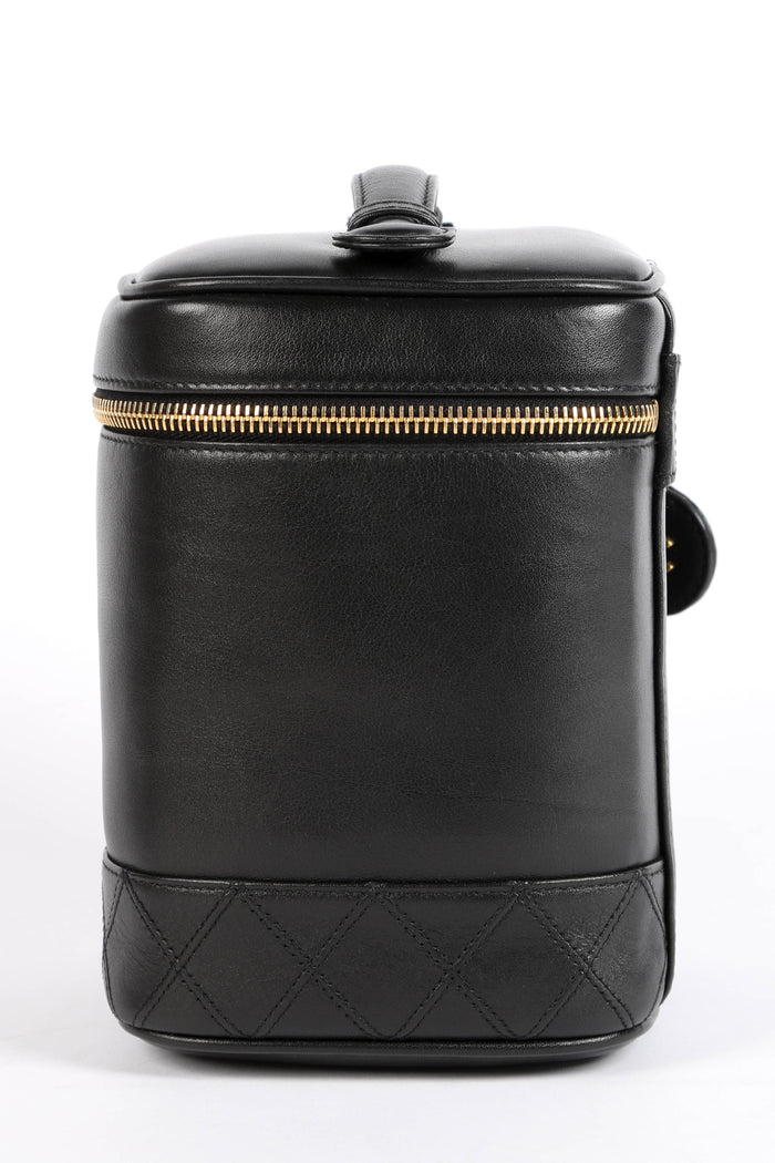 90s Chanel Black Lambskin Leather Vanity Case