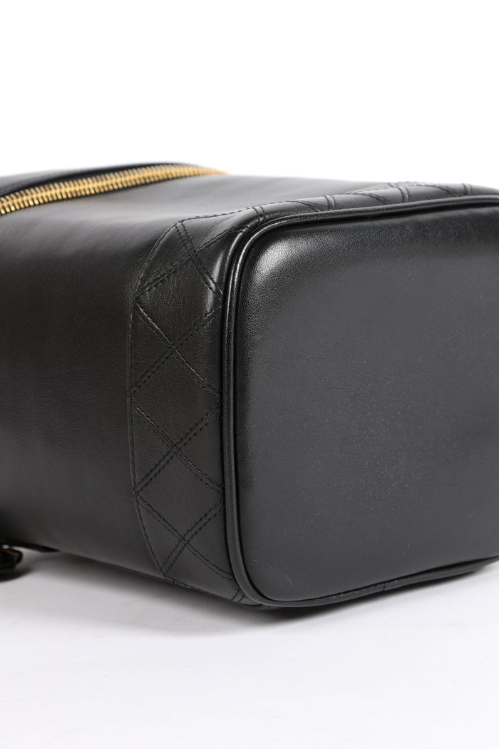 90s Chanel Black Lambskin Leather Vanity Case