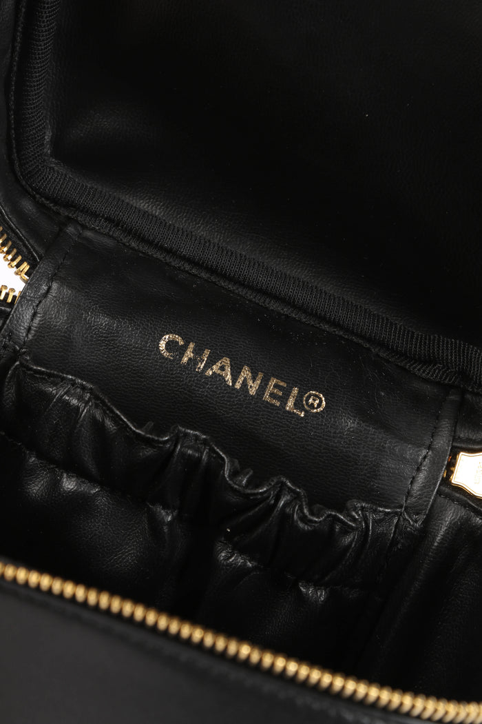 90s Chanel Black Lambskin Leather Vanity Case