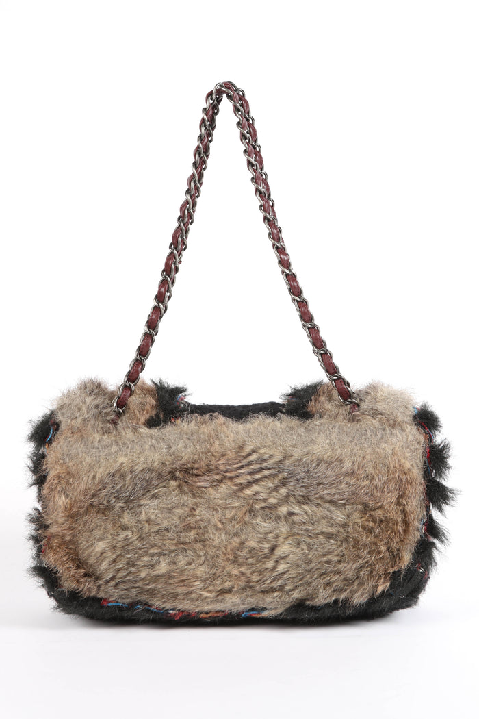 2000s Chanel Fantasy Fur and Tweed Large Single Flap Bag