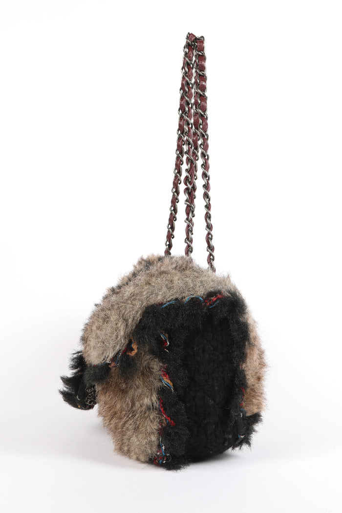2000s Chanel Fantasy Fur and Tweed Large Single Flap Bag