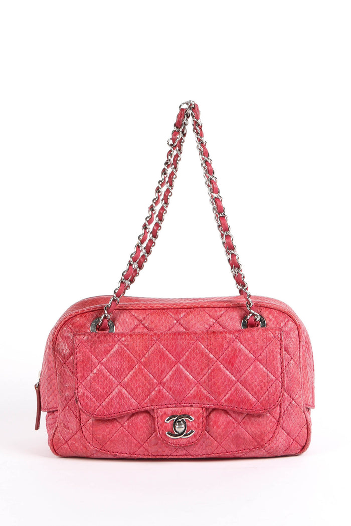2010s Chanel Red Python Leather Camera Shoulder Bag