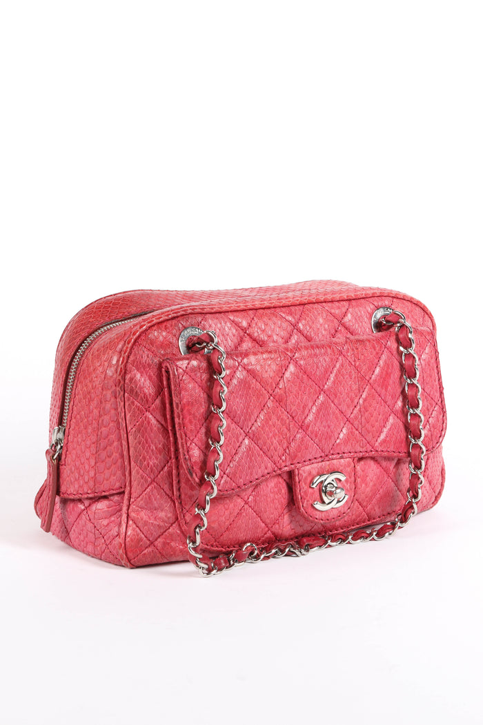 2010s Chanel Red Python Leather Camera Shoulder Bag
