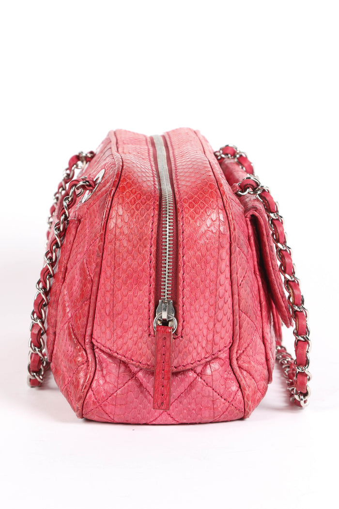 2010s Chanel Red Python Leather Camera Shoulder Bag