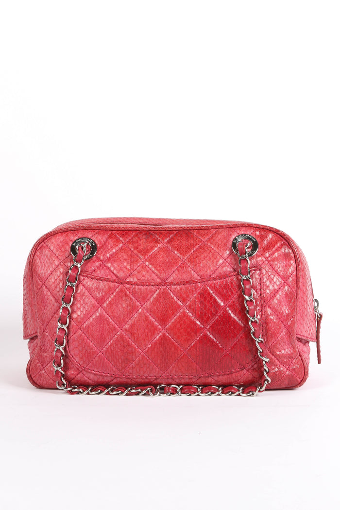2010s Chanel Red Python Leather Camera Shoulder Bag