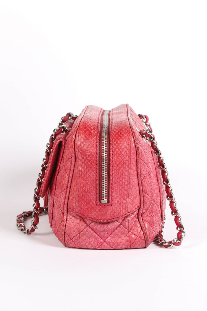 2010s Chanel Red Python Leather Camera Shoulder Bag