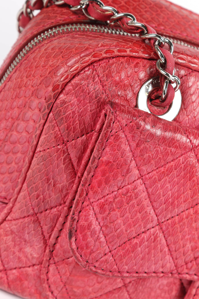 2010s Chanel Red Python Leather Camera Shoulder Bag