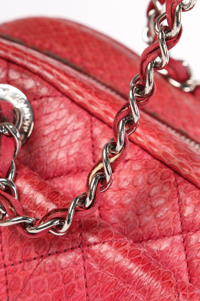 2010s Chanel Red Python Leather Camera Shoulder Bag