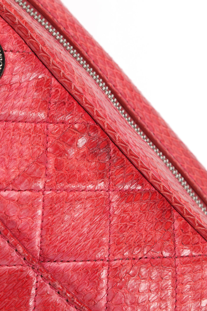 2010s Chanel Red Python Leather Camera Shoulder Bag