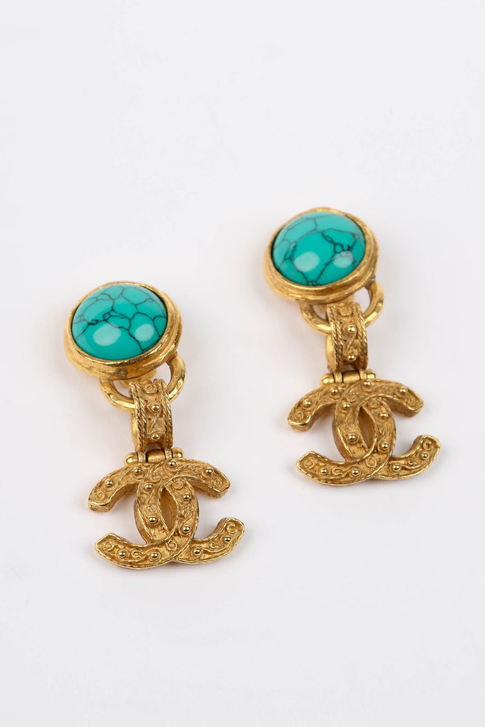 90s Chanel Turquoise CC Earrings