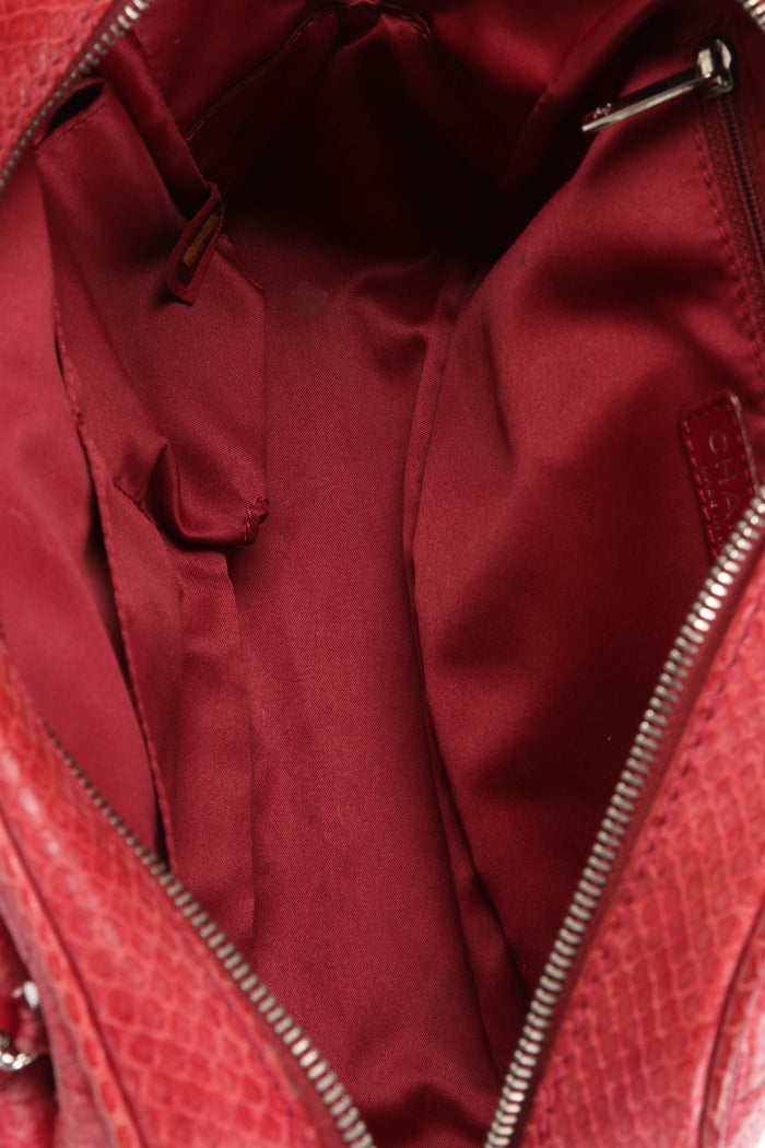 2010s Chanel Red Python Leather Camera Shoulder Bag