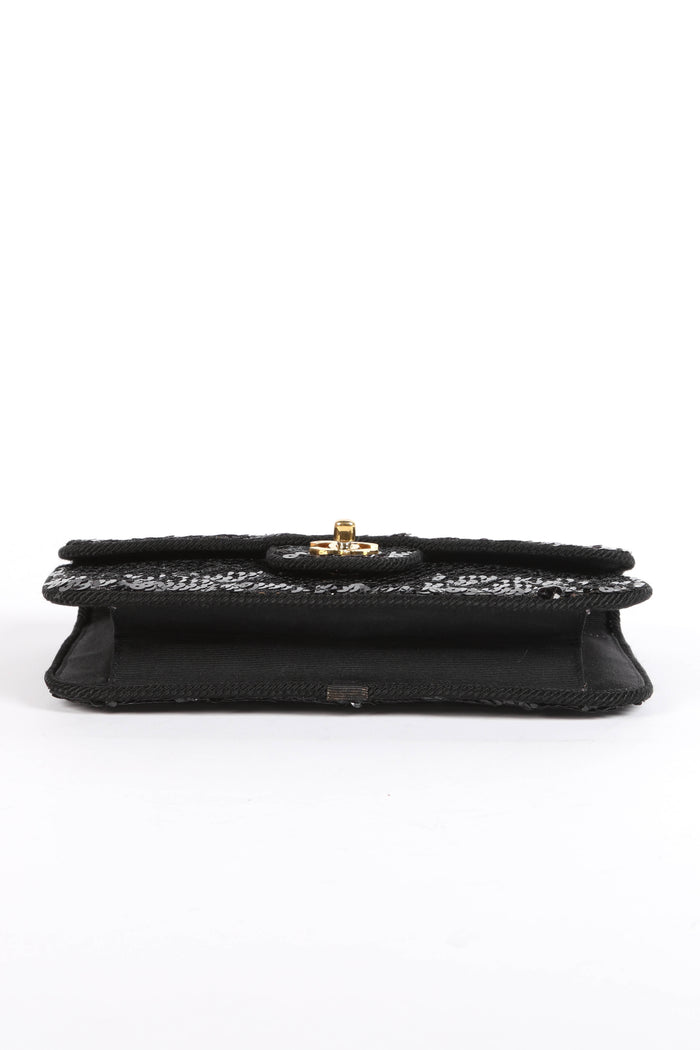 RARE 90s Chanel Black Sequin Single Flap Shoulder Bag