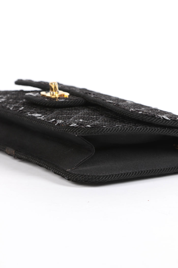 RARE 90s Chanel Black Sequin Single Flap Shoulder Bag