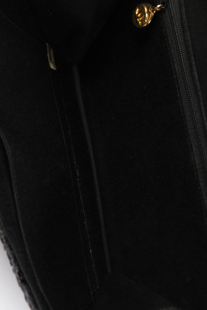 RARE 90s Chanel Black Sequin Single Flap Shoulder Bag
