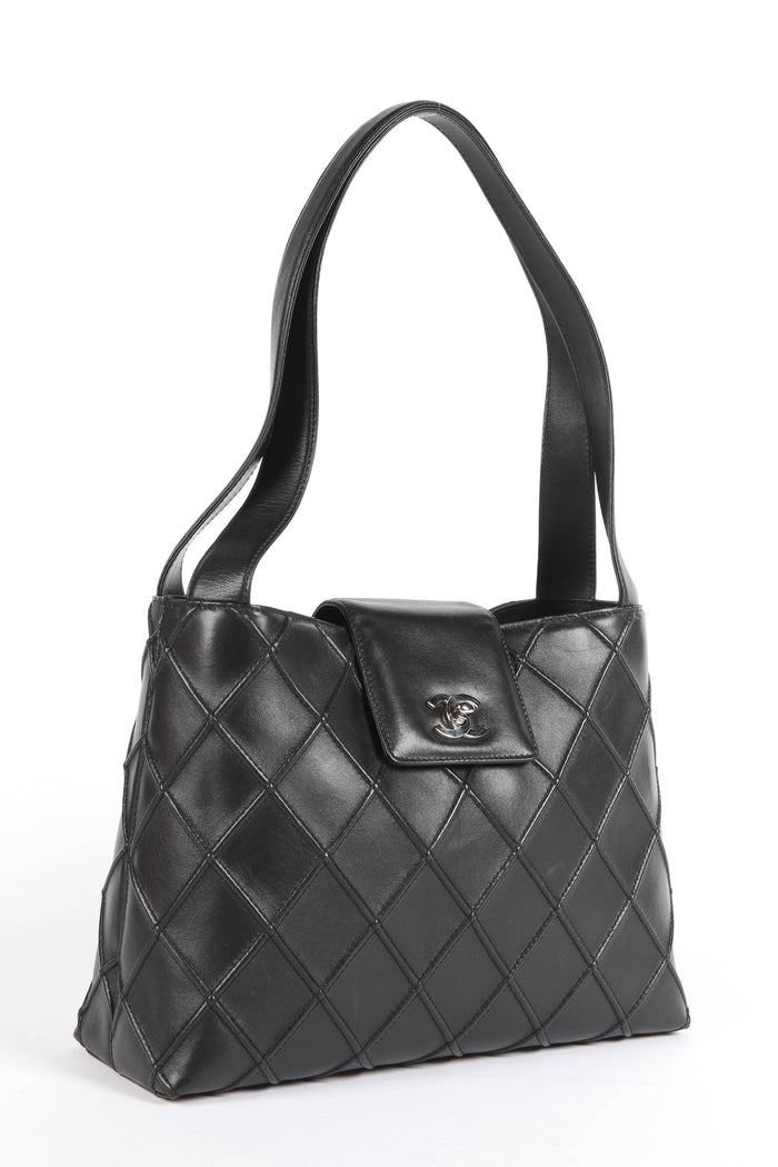 2000s Chanel Black Quilted Leather Shoulder Bag