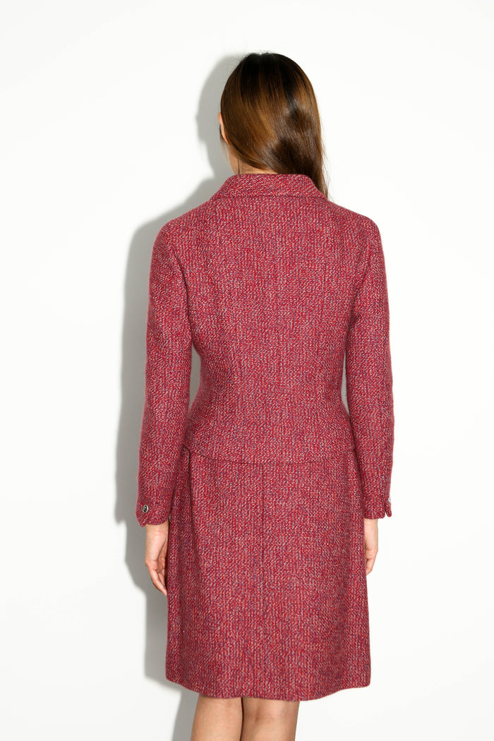 2000s Chanel Red Tweed Jacket and Midi Skirt Suit FR 40 (UK 12)