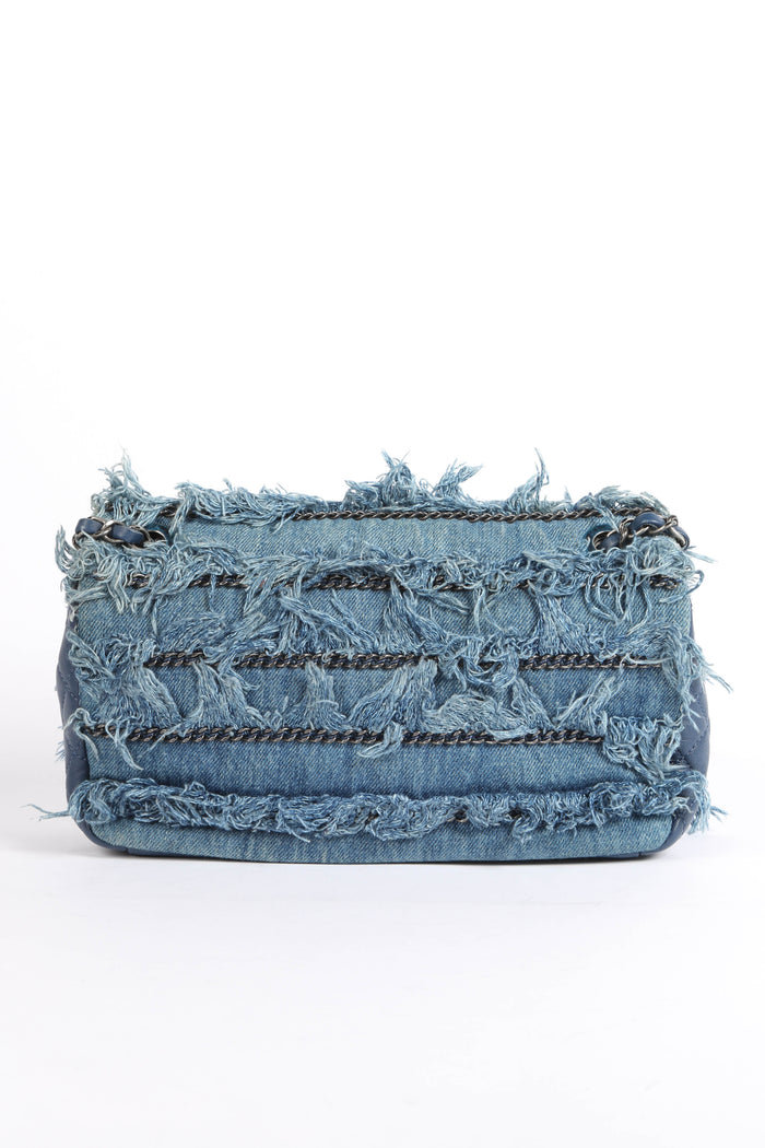 2014 Chanel Paris-Dubai Fringe Denim Single Flap Shoulder Bag
