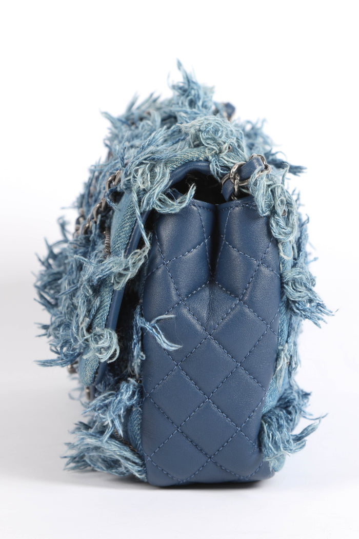2014 Chanel Paris-Dubai Fringe Denim Single Flap Shoulder Bag