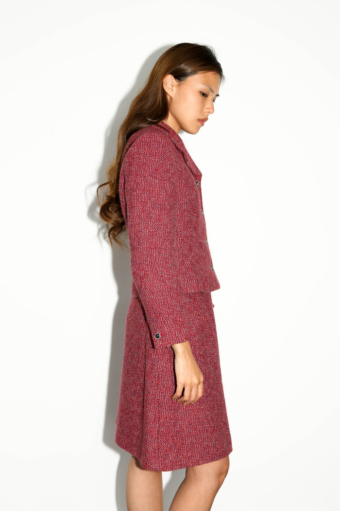 2000s Chanel Red Tweed Jacket and Midi Skirt Suit FR 40 (UK 12)