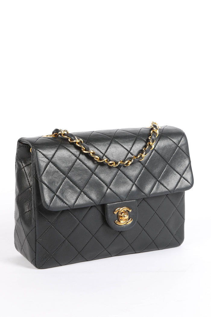 90s Chanel Black Lambskin Mini Square Crossbody Bag