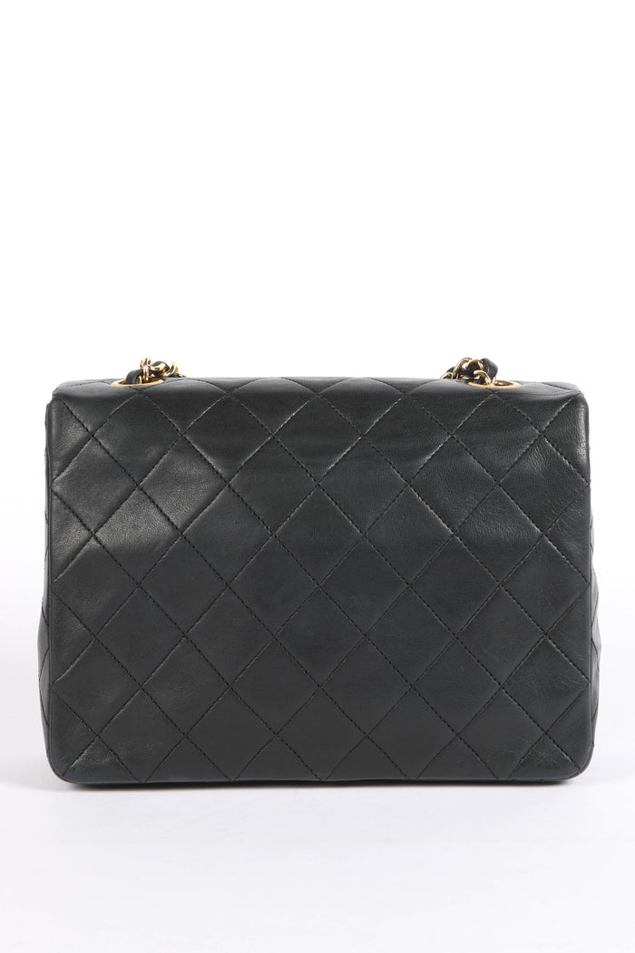 90s Chanel Black Lambskin Mini Square Crossbody Bag
