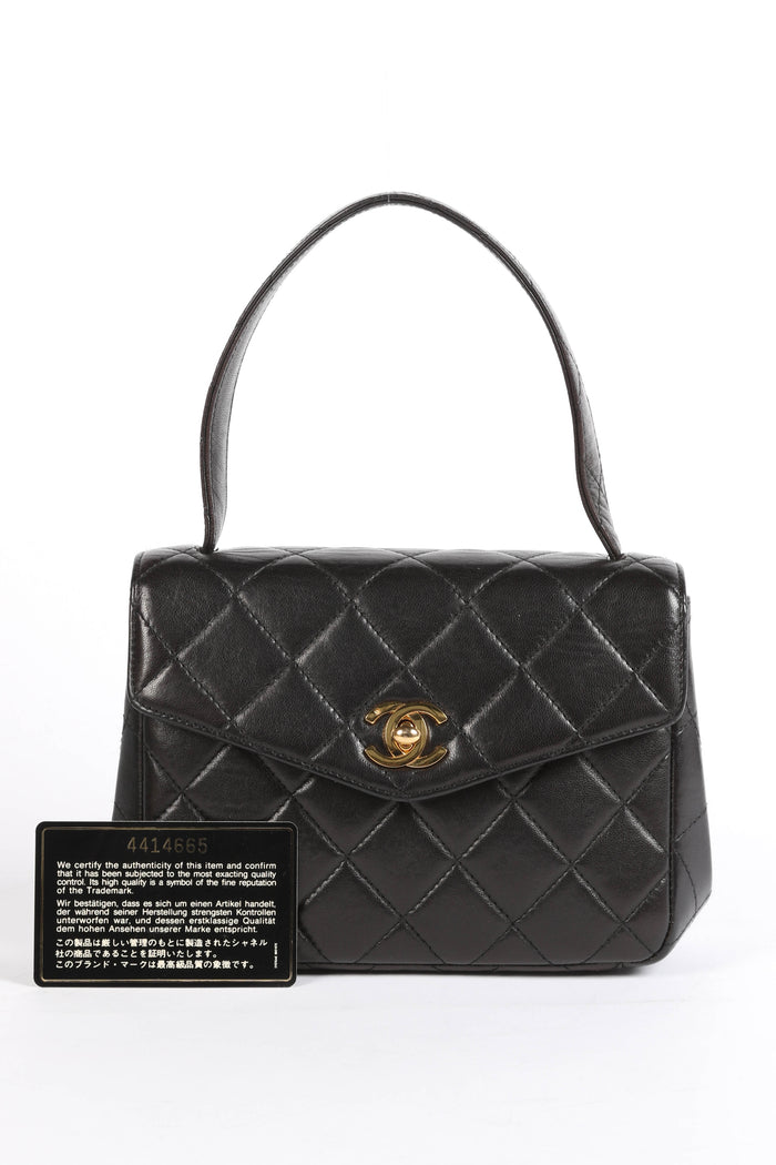 90s Chanel Black Lambskin Envelope Top Handle Bag